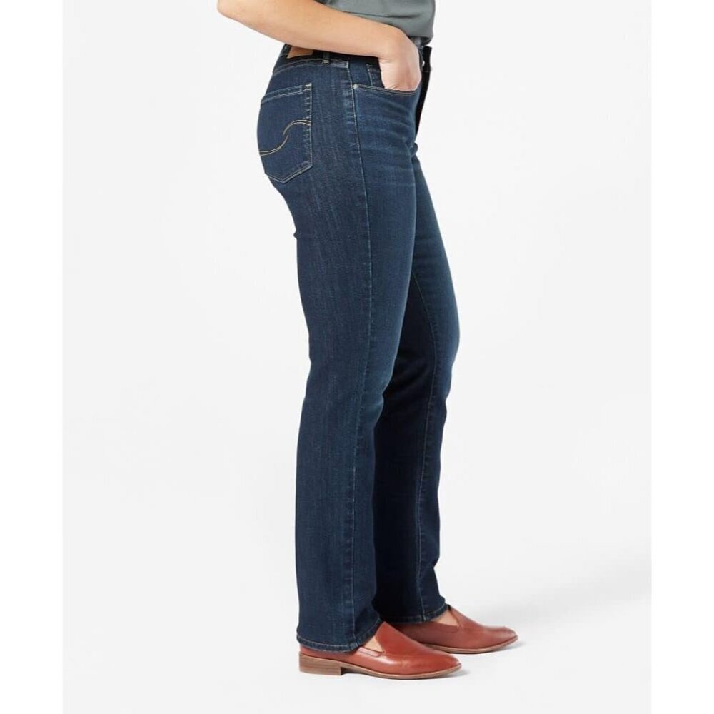 Women's Mid-Rise Stretch Straight Jeans Plus Size Denim Casual Comfort - Picture 2 of 3